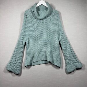 525 Sweater Womens Large Blue Bell Sleeve Knit Turtleneck Casual Cozy Neutral